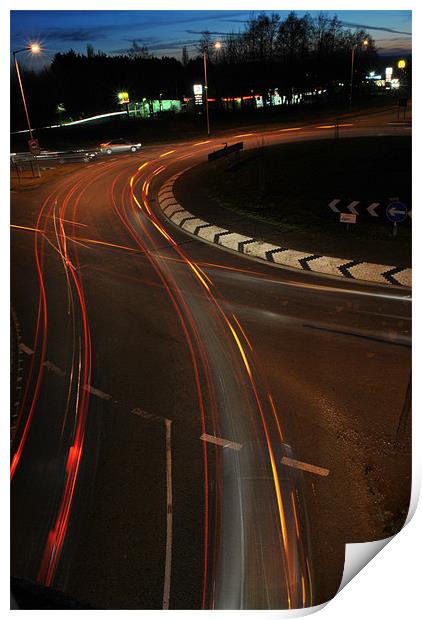Roundabout Light Trails Print by Daniel Gray