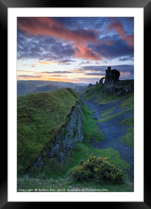 Castell Dinas Brân at sunset Framed Mounted Print by Andrew Ray