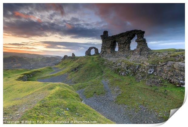 Sunset at Castell Dinas Brân Print by Andrew Ray