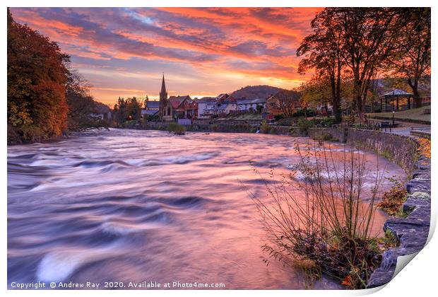 River Dee at sunrise (Llangollen) Print by Andrew Ray