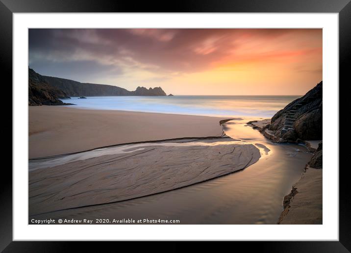 Stream at sunrise (Porthcurno) Framed Mounted Print by Andrew Ray