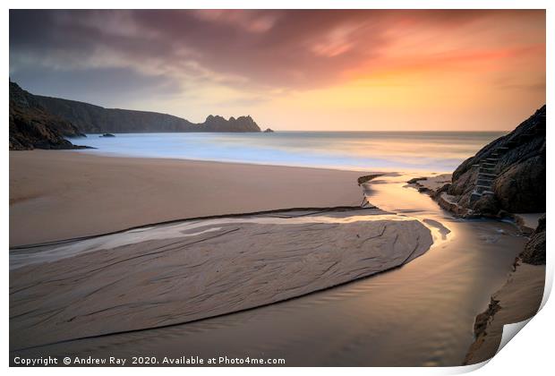 Stream at sunrise (Porthcurno) Print by Andrew Ray