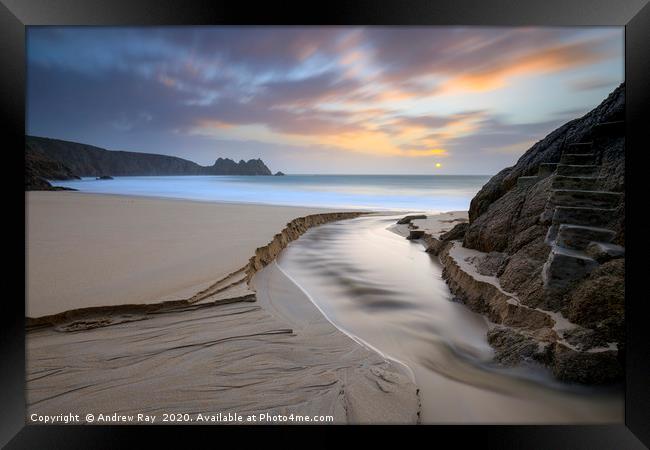 Towards sunrise (Porthcurno) Framed Print by Andrew Ray