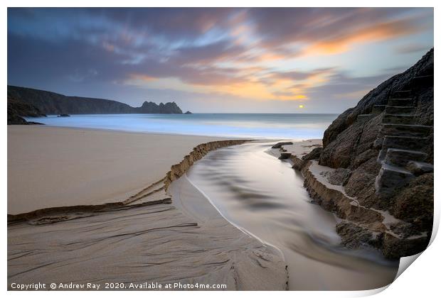 Towards sunrise (Porthcurno) Print by Andrew Ray