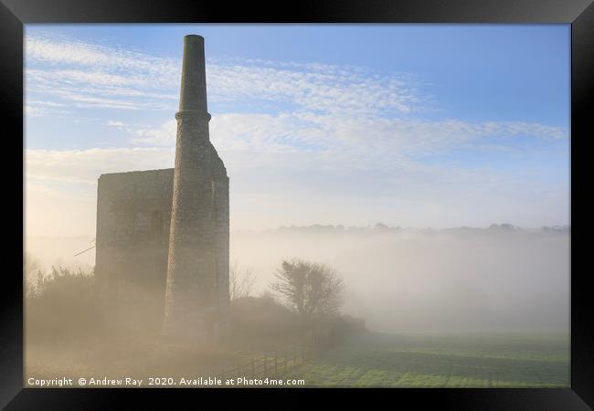Engine house in the mist (Wheal Unity Wood) Framed Print by Andrew Ray