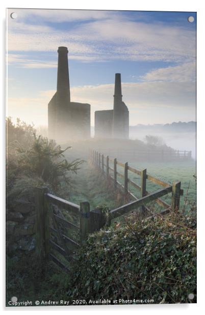 Mist at Wheal Unity Wood Engine Houses Acrylic by Andrew Ray