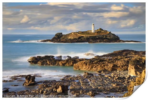 Godrevy at low tide Print by Andrew Ray