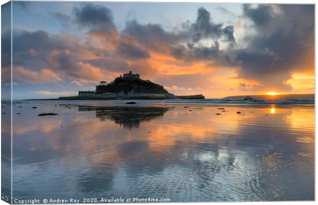 Sunset reflections (St Michael's Mount) Canvas Print by Andrew Ray