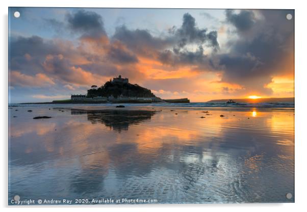 Sunset reflections (St Michael's Mount) Acrylic by Andrew Ray