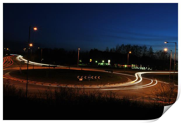Roundabout Light Trails 2 Print by Daniel Gray