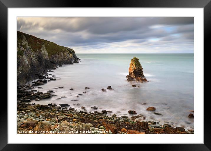 Sea stack at Porth Saint Framed Mounted Print by Andrew Ray