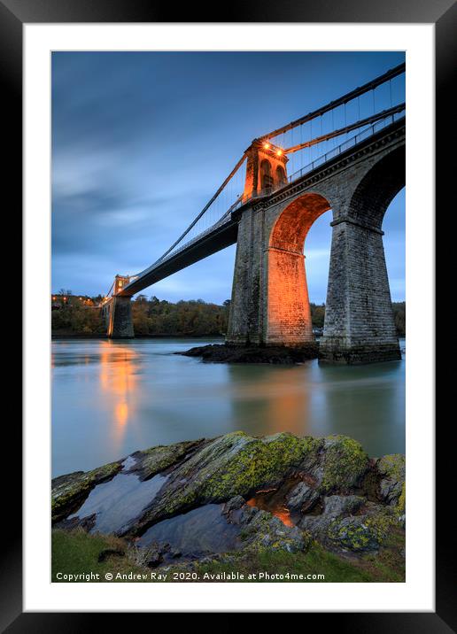 Twilight at the Menai Suspension Bridge Framed Mounted Print by Andrew Ray