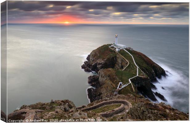 The setting sun at South Stack Canvas Print by Andrew Ray