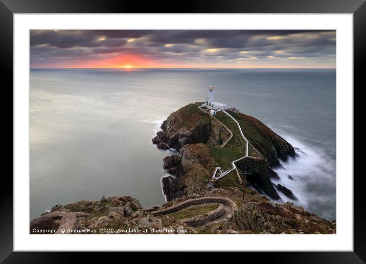 The setting sun at South Stack Framed Mounted Print by Andrew Ray