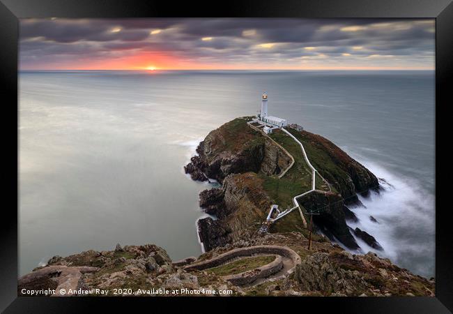 The setting sun at South Stack Framed Print by Andrew Ray