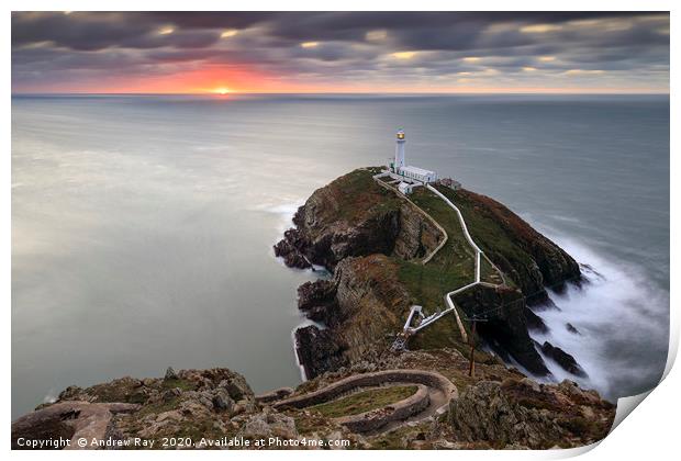 The setting sun at South Stack Print by Andrew Ray