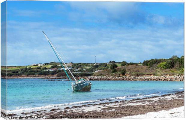 Yacht Leaning at Porthmellon Beach Isles of Scilly Canvas Print by Nick Jenkins