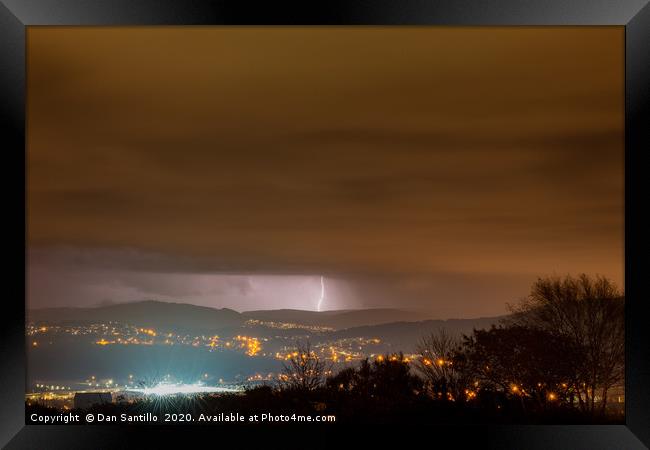 Lightning over Swansea Valley Framed Print by Dan Santillo