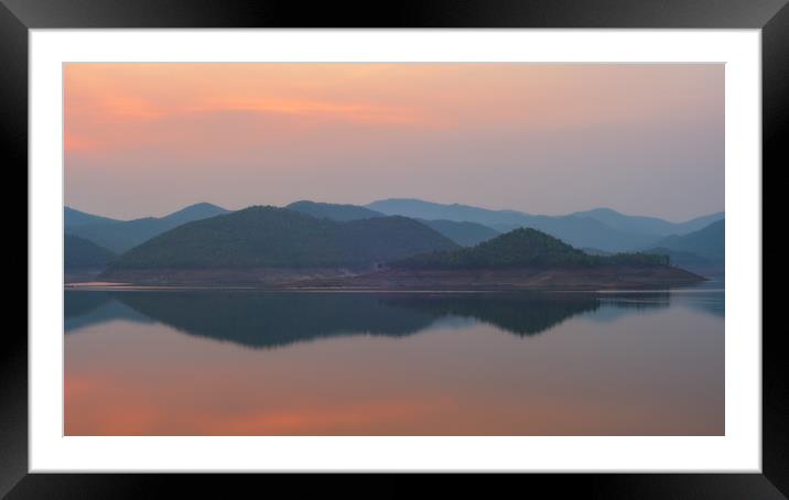 Mountain lake reflections Chiang Mai Thailand Framed Mounted Print by Rowan Edmonds
