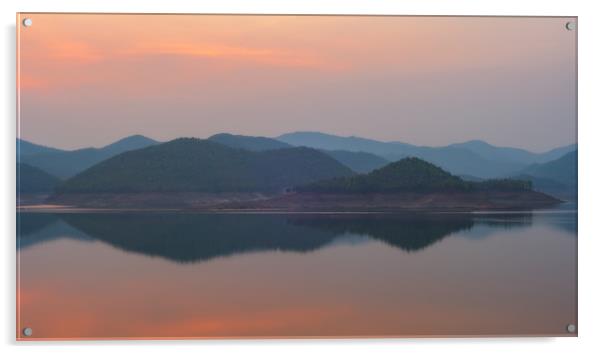 Mountain lake reflections Chiang Mai Thailand Acrylic by Rowan Edmonds