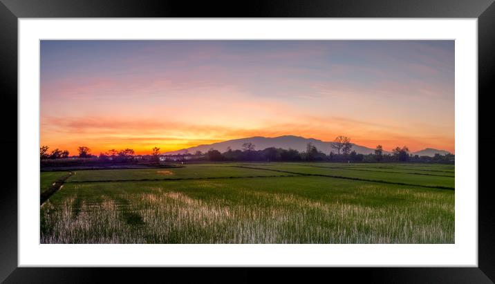 Panorama Mountain view sunset Chiang Mai Thailand Framed Mounted Print by Rowan Edmonds