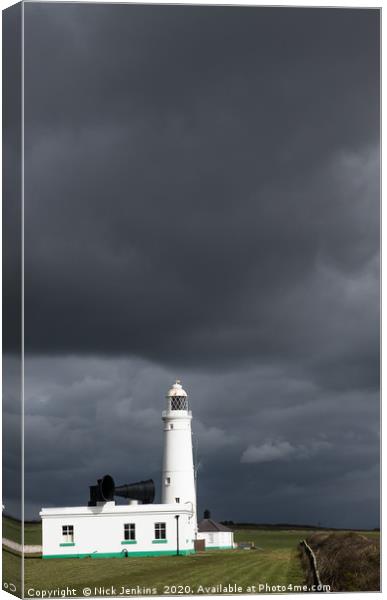 Dark sky behind Nash Point Lighthouse  Canvas Print by Nick Jenkins