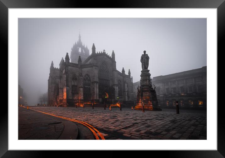St Giles Cathedral mist Framed Mounted Print by Steven Lennie