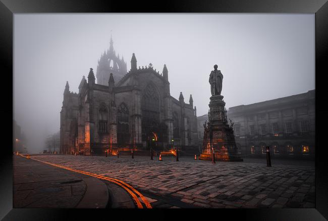 St Giles Cathedral mist Framed Print by Steven Lennie