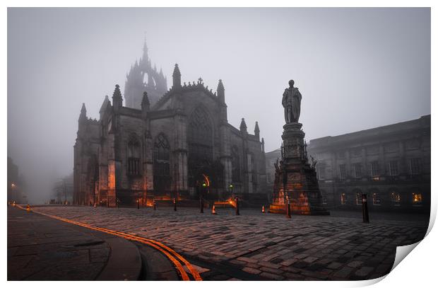 St Giles Cathedral mist Print by Steven Lennie