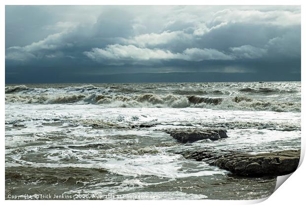 The Angry Sea at Nash Point Beach south wales Print by Nick Jenkins