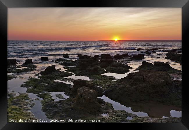 Summer beach sunset in Albufeira, Portugal Framed Print by Angelo DeVal