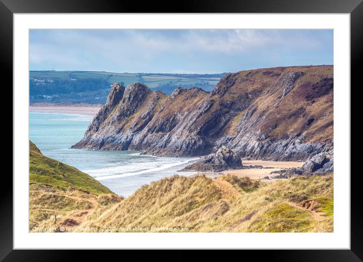 Great Tor overlooking Three Cliffs Bay Gower Wales Framed Mounted Print by Nick Jenkins