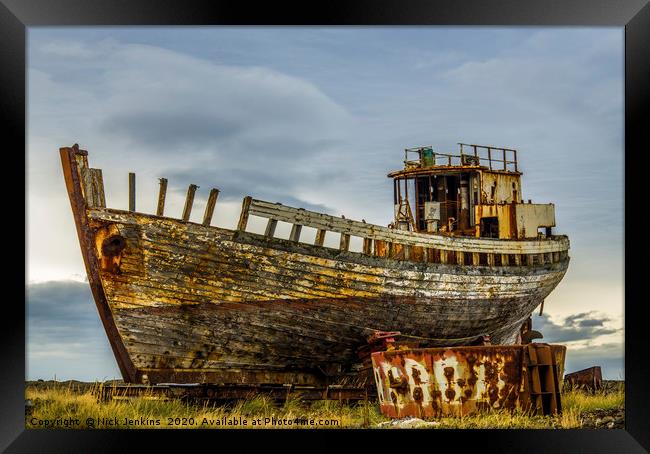 Abandoned Fishing Boat Akranes Iceland Framed Print by Nick Jenkins