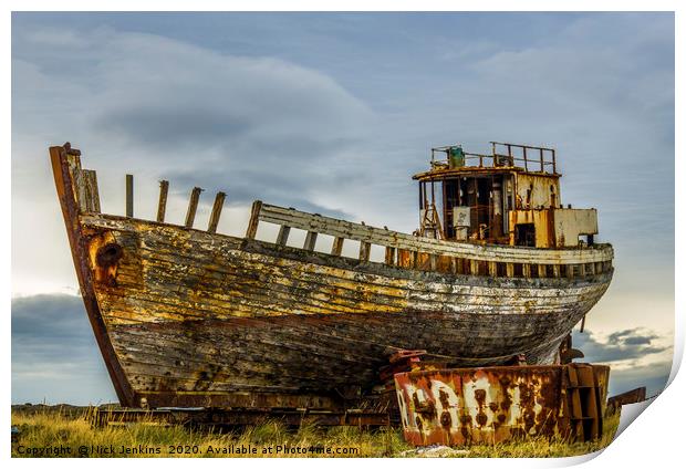 Abandoned Fishing Boat Akranes Iceland Print by Nick Jenkins