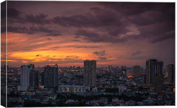 Sunset Cityscape Bangkok Thailand Canvas Print by Rowan Edmonds
