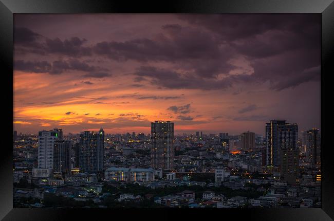 Sunset Cityscape Bangkok Thailand Framed Print by Rowan Edmonds
