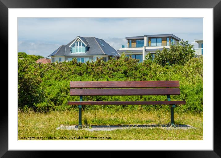 Empty bench in the park in the seaside resort, res Framed Mounted Print by Q77 photo