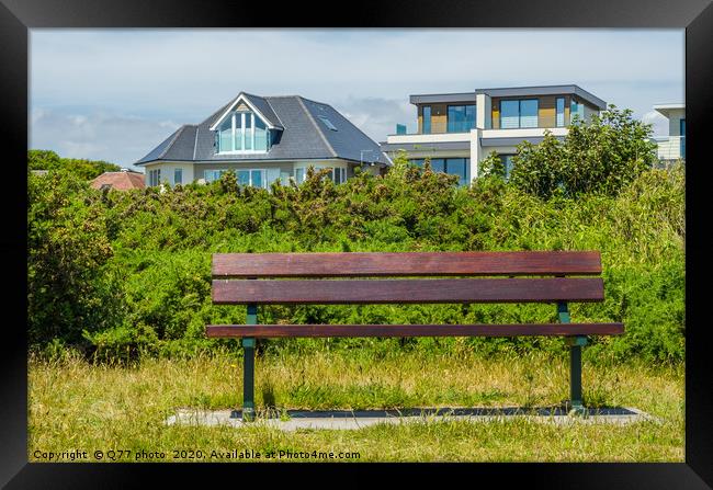 Empty bench in the park in the seaside resort, res Framed Print by Q77 photo