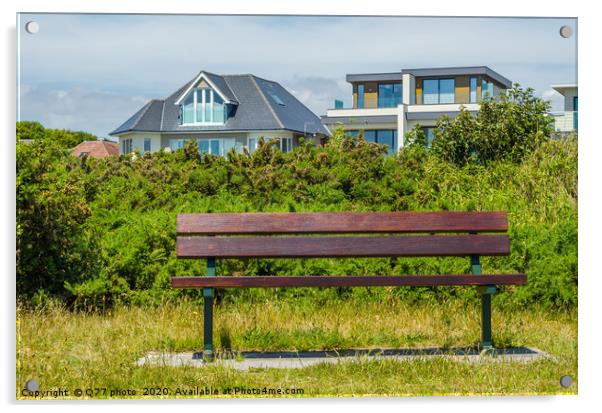 Empty bench in the park in the seaside resort, res Acrylic by Q77 photo