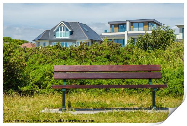 Empty bench in the park in the seaside resort, res Print by Q77 photo