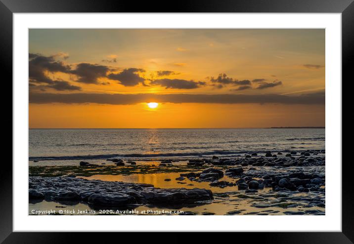 Sunset at Cwm Nash Beach Glamorgan Heritage Coast  Framed Mounted Print by Nick Jenkins