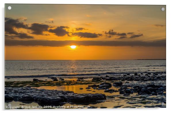Sunset at Cwm Nash Beach Glamorgan Heritage Coast  Acrylic by Nick Jenkins