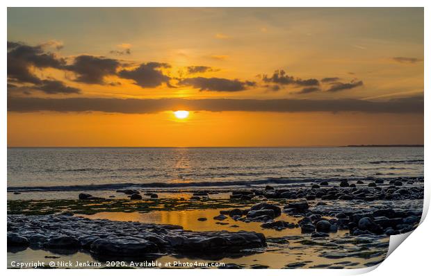 Sunset at Cwm Nash Beach Glamorgan Heritage Coast  Print by Nick Jenkins