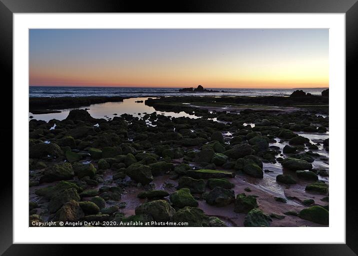 Twilight and rocks in Gale beach Framed Mounted Print by Angelo DeVal