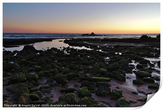 Twilight and rocks in Gale beach Print by Angelo DeVal