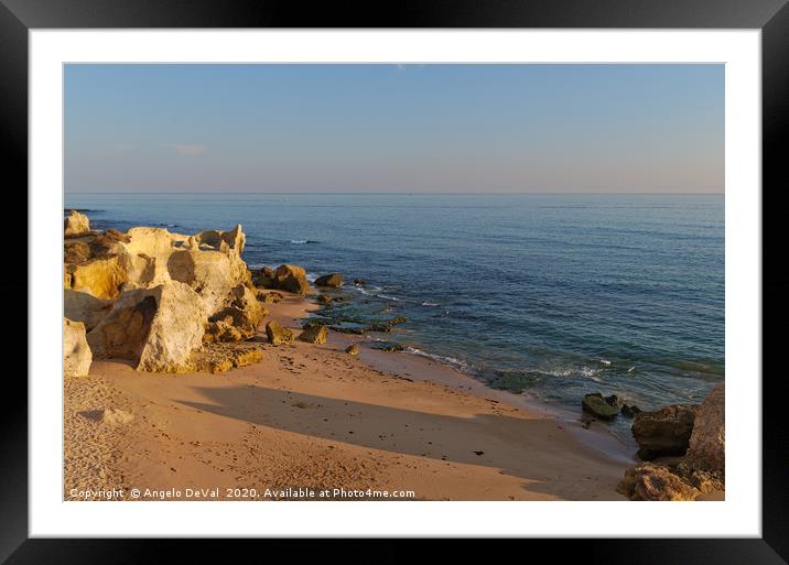 Sao Lourenco beach sunset time in Albufeira Framed Mounted Print by Angelo DeVal