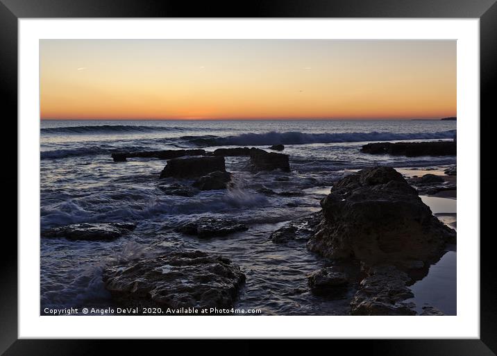 Twilight waves and rocks in Albufeira Framed Mounted Print by Angelo DeVal