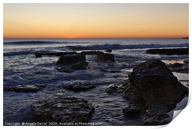 Twilight waves and rocks in Albufeira Print by Angelo DeVal