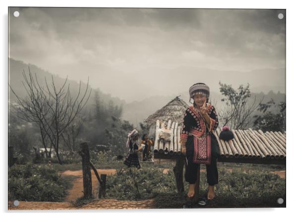 Hmong Hill Tribe Girl Chiang Mai Thailand Acrylic by Rowan Edmonds