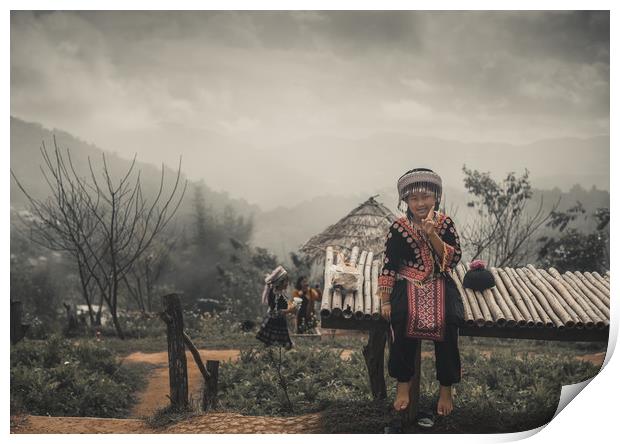 Hmong Hill Tribe Girl Chiang Mai Thailand Print by Rowan Edmonds